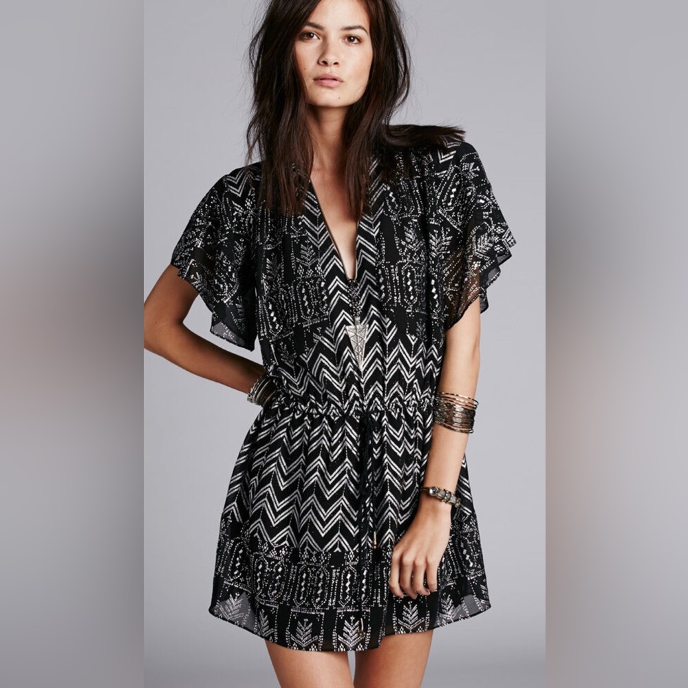 Free People ‘Love your chaos’ mini black dress with metallic pattern